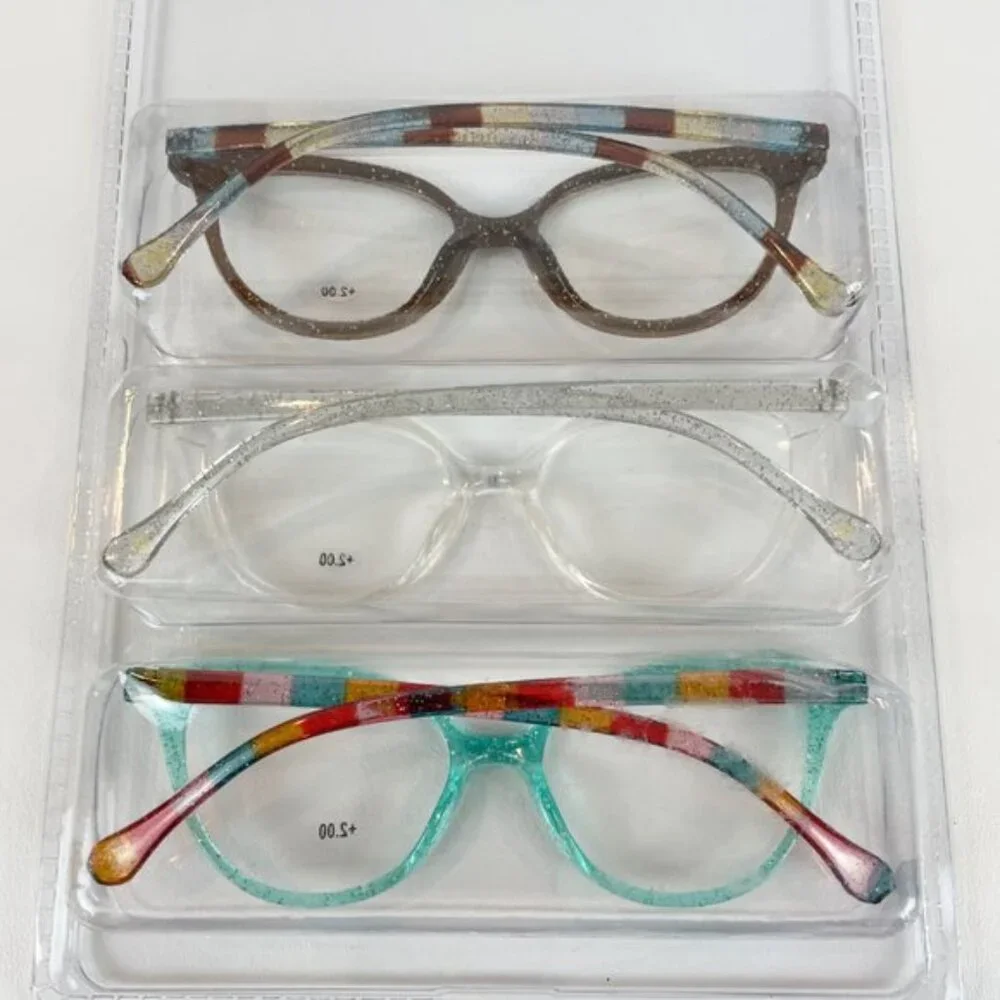Laundry by Design +2.00 Reading Glasses Glitter Aqua Clear Brown Striped